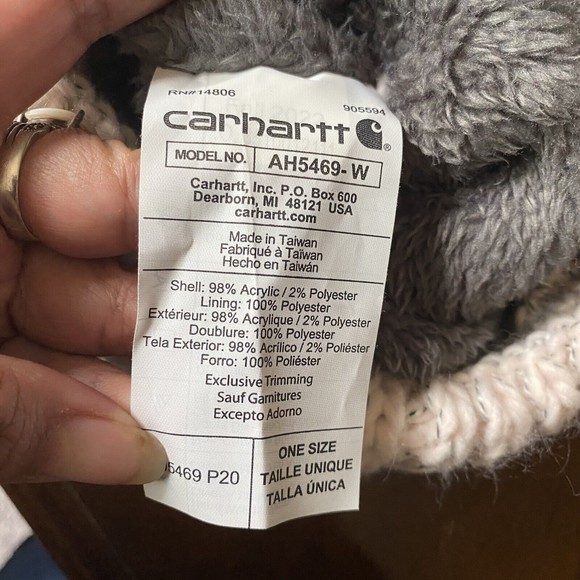 Carhartt Rib Knit Sherpa Lined  Pom Pom Beanie Hat Pink Salt One Size New - Picture 9 of 16